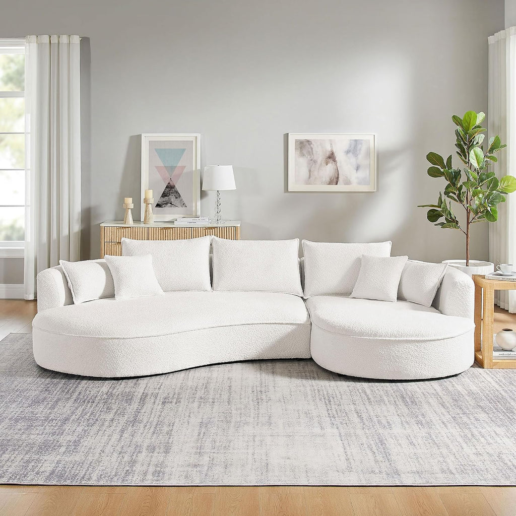 KEVINSPACE 128.15" Sofa Couch Modern Curved Cloud Round Sectional Couches Comfy with Pillows Luxury Chaise L Shape Upholstery for Living Room Apartment White Right Hand Facing
