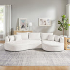 KEVINSPACE 128.15" Sofa Couch Modern Curved Cloud Round Sectional Couches Comfy with Pillows Luxury Chaise L Shape Upholstery for Living Room Apartment White Right Hand Facing