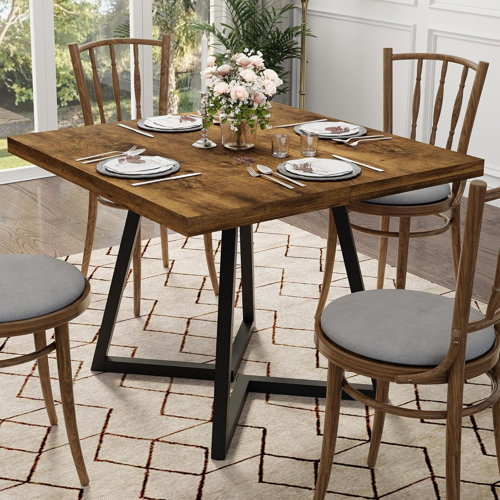 Apicizon Square Kitchen Dining Table for 2, Small Ktichen Table with Metal Ba...