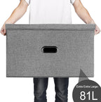 Large Linen Fabric Foldable Storage Bins with Removable Lid and Handles, Washable Storage Box Organizer Containers Baskets Cube with Cover for Bedroom,Closet,Office,Nursery (Grey, XXL)