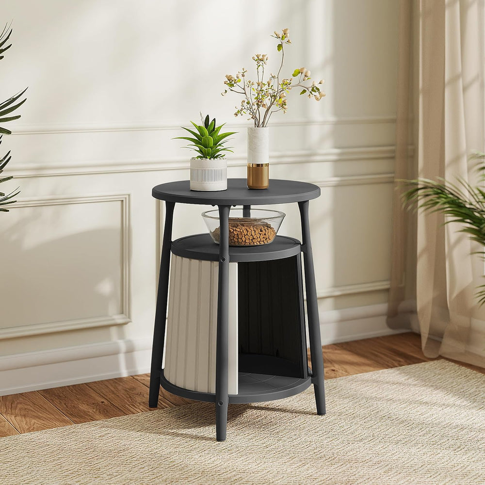 ROJIK End Table with Storage, Round Side Table for Indoor Outdoor Use, All-We...