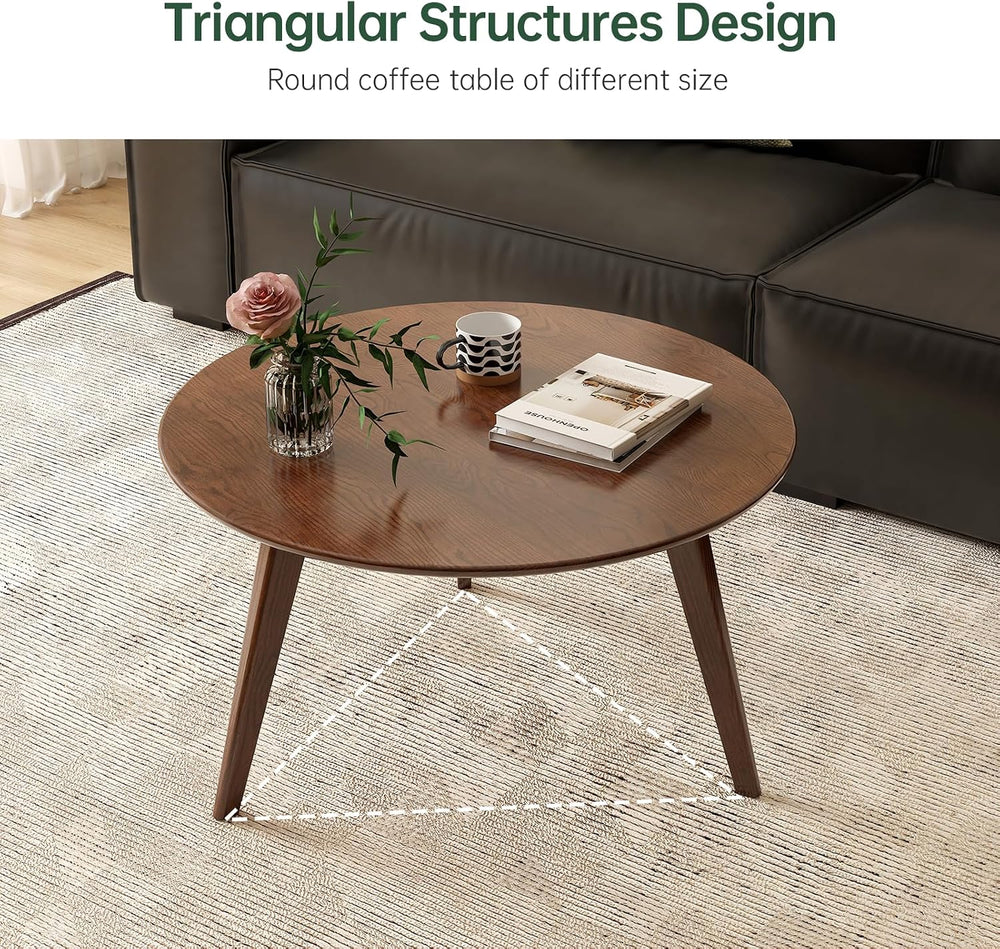 100% Solid Oak Wood Mini Coffee Table, Round Side Table w/Solid Wood Legs, Wa...