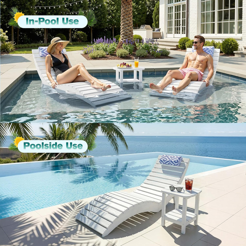 nalone Foldable Pool Lounge Chair, HDPE in Pool Chaise Lounge (2, White) | Wi...