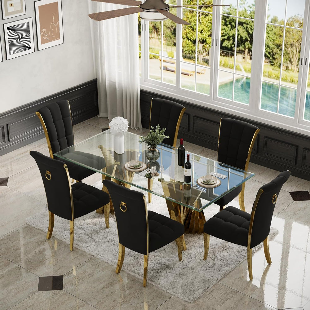 ACEDÉCOR Black and Gold Dining Chairs, Black Velvet Upholstered Chairs with R...