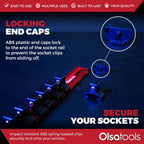 Olsa Tools 1/2-Inch Drive Aluminum Socket Organizer with Locking End Caps | Professional Quality Socket Holder (RED)