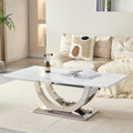 Henf Modern 50" Coffee Table White Faux Marble Center Table with Silver Mirrored Stainless Steel Base, Luxury Accent Sofa Table for Living Room Apartment (White & Silver)
