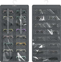 Hanging Sunglasses Organizer and Storage, 32 Slots Jewelry Holder, Gray | Protect eyewear from dust with double-sided clear compartments; roof design hangs on wall, door or closet for home/RV travel.