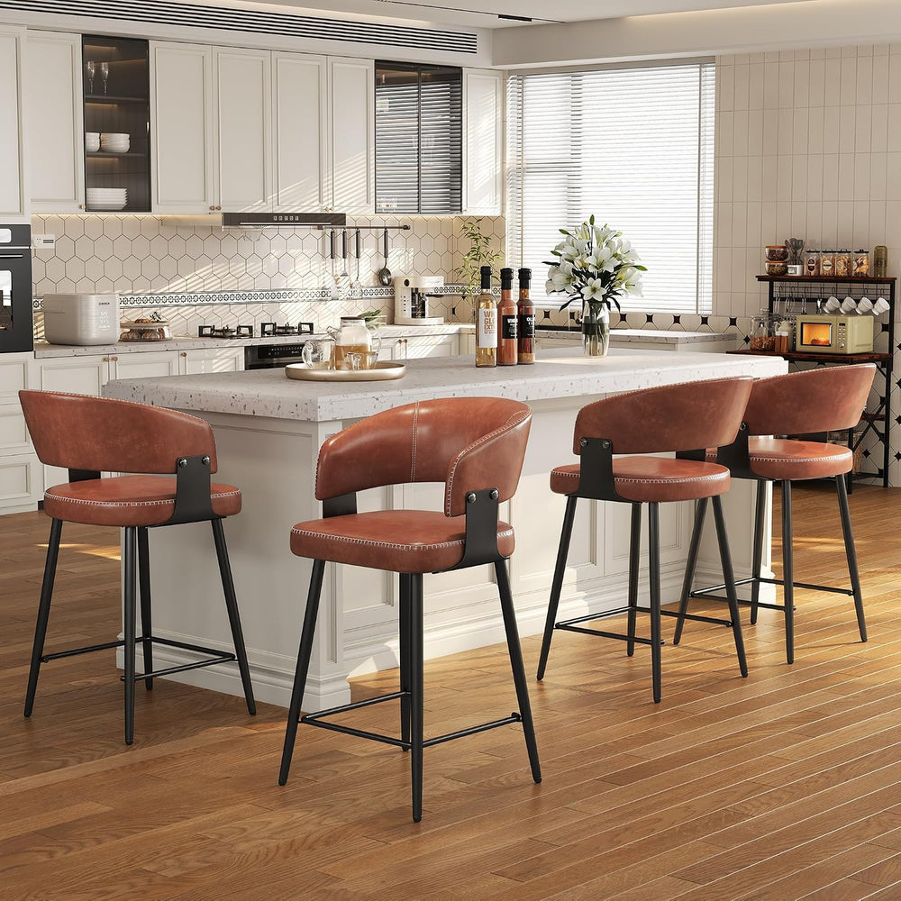 26" Counter Height Bar Chairs Set of 4, Padded Island Chairs, Brown