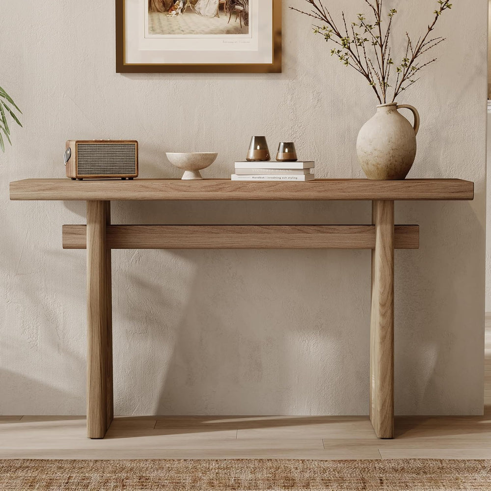 59.25" Long Console Table with Geometric Silhouette, Modern Wooden Hallw...