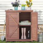 Outdoor Potting Bench with Storage Cabinet and Metal Top, Wood Workstation for Outdoor Patio, Garden (Coffee Brown, 31x17x36‘’)