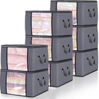 90L Large Blanket Storage Bags, 8 Pack Clothes Storage Bag Comforter Storage Bin with Reinforced Handle and Lid Foldable Closet Organizer and Storage Containers for Bedding Sheets and Duvet