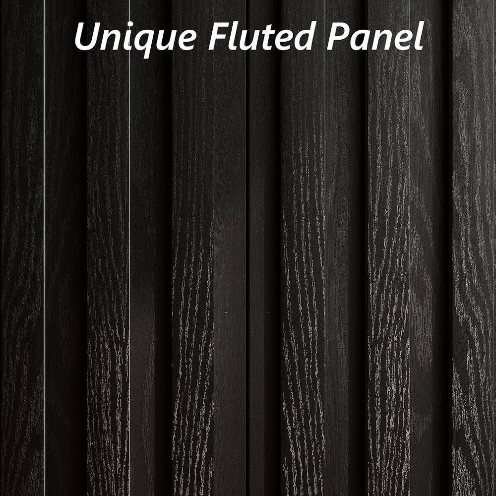 Fluted Cabinet with Storage, Buffet Cabinet Sideboard with 2 Doors, Black Buf...