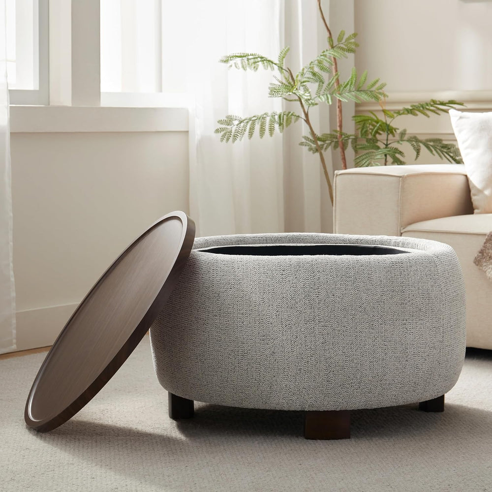 VKNOW 30" Round Storage Ottoman, Ottoman Coffee Table with Removable Woo...