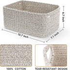 3 Pack Storage Baskets for Organizing, 13.7×9.5×6.3", Mixed brown | Woven Baskets for Shelves, Cotton Rope Basket for Gifts Empty, Closet Organizer Bins with Handles, Cube Decorative Box