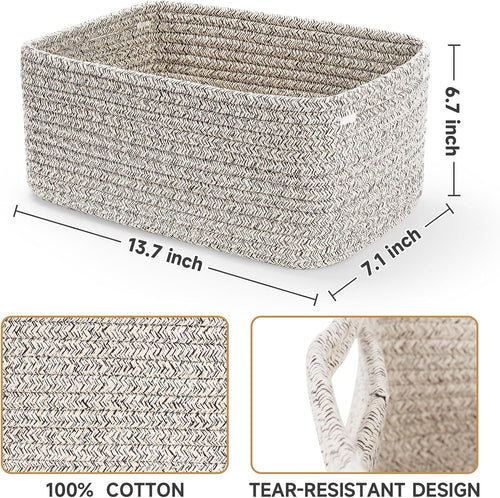 3 Pack Storage Baskets for Organizing, 13.7×9.5×6.3", Mixed brown | Woven Baskets for Shelves, Cotton Rope Basket for Gifts Empty, Closet Organizer Bins with Handles, Cube Decorative Box