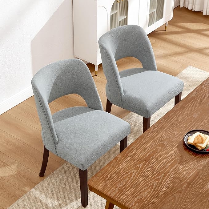 Dining Chair Set of 3,Modern Dining Room Chairs with Thick Cushions,Upholstered Linen Fabric Kitchen Chairs for Kitchen Dining Room LIGHTGREY