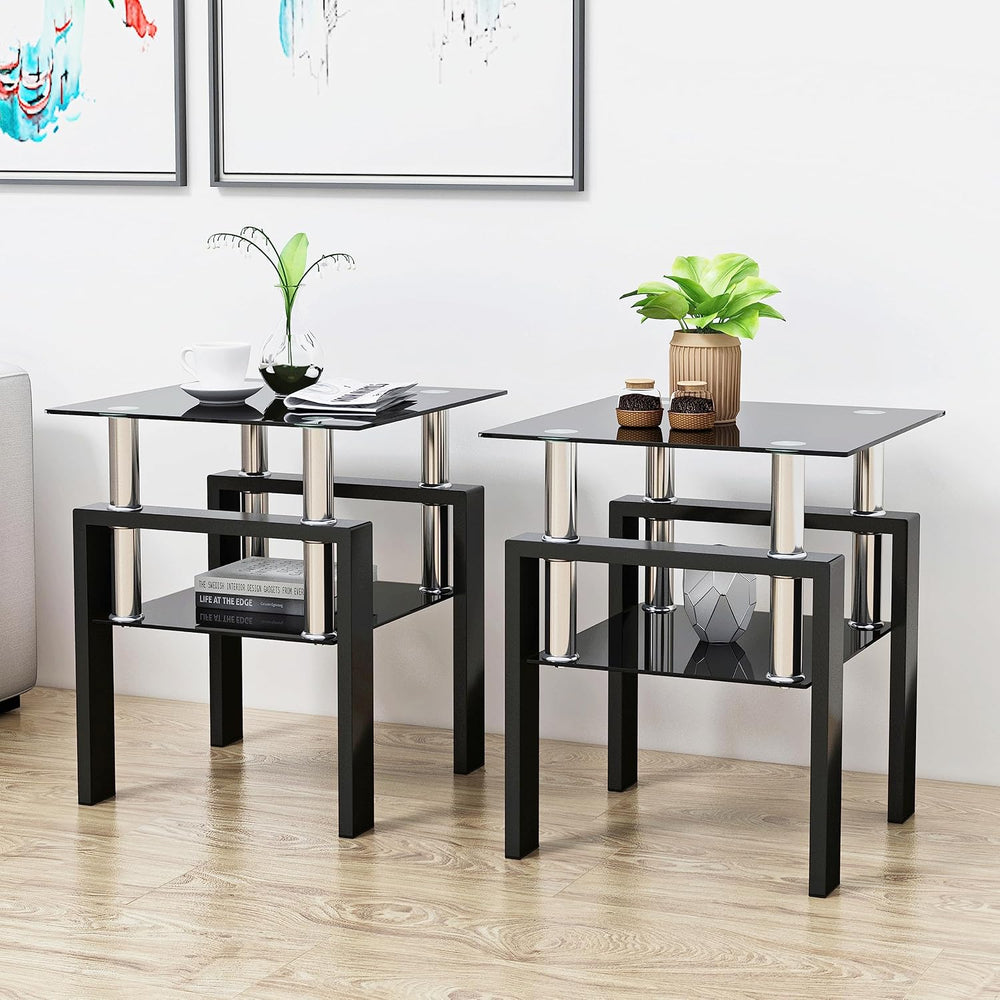 Living Room Tables Set,3 Piece Glass Coffee Table and End Tables Set with Tem...
