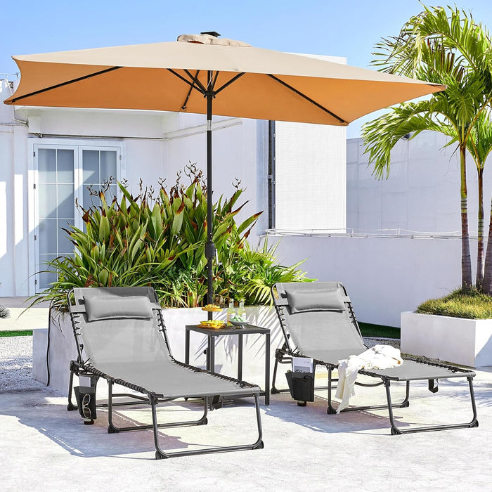 Yaheetech 26.4" Outdoor Folding Tanning Chair 5-Position Adjustable, Gray | Waterproof Texteline Fabric, 300lb Weight Capacity, Side Storage Pocket for Beach Patio Backyard Outdoor Use