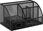 Amazon Basics Pen Holder and Desk Organizer, Office Caddy Storage, Black, ‎9.1" x 5.9" x 5.5''