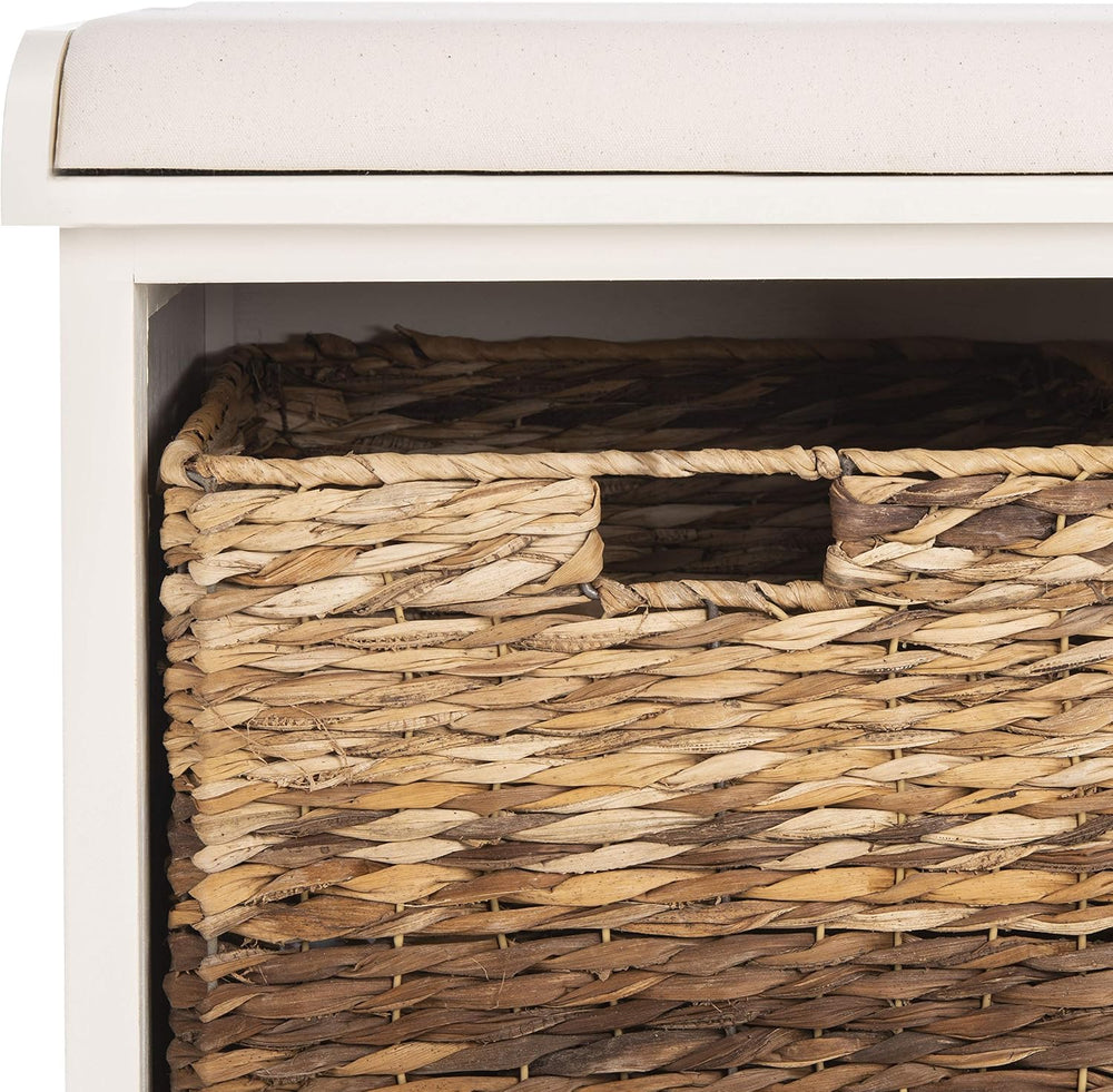SAFAVIEH Furniture - Freddy 2-Basket Storage Bench - Vintage White - Solid Wo...
