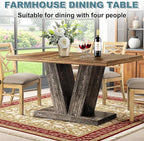 Dining Table for 4-6, 47" Farmhouse Dinner Table with with Wooden Tabletop and Heavy Duty Pedestal Wooden Rectangular Kitchen Tables for Dining Room, Kitchen, Living Room, Brown & Black