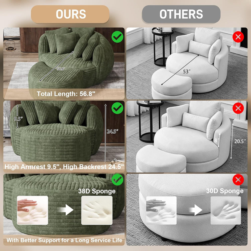 DAMAIFROM 50.5" W x 67" D Oversized Chaise Lounge Chair with Ottoma...
