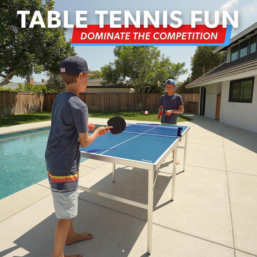 GoSports Mid-Size Table Tennis Game Set - Red or Blue - Indoor/Outdoor Portab...
