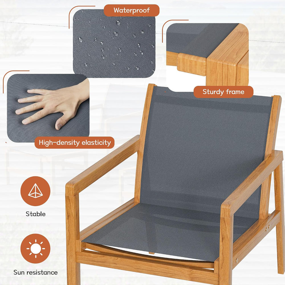 Greesum 4 Piece Furniture Outdoor Acacia Wood Chair with Ottoman for Porch, B...