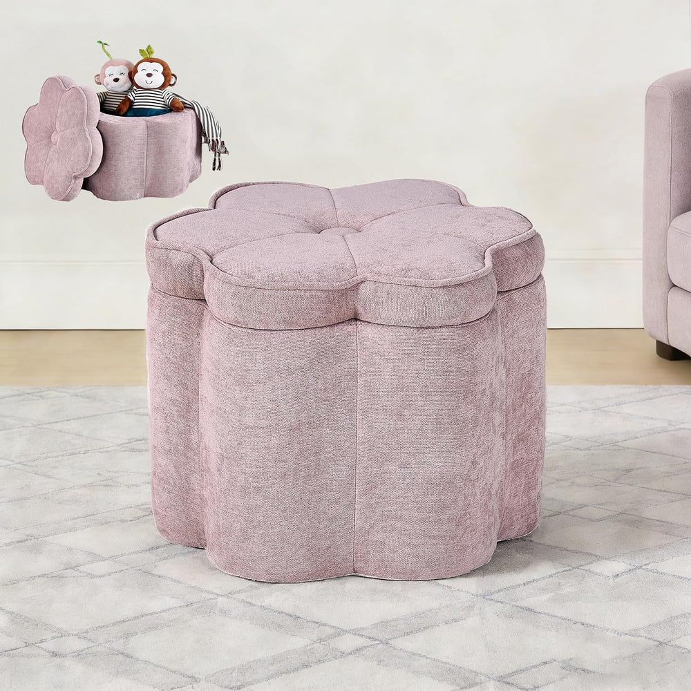Crestview Collection 14.5" H Pink Flower Storage Ottoman,Sandy Pink | Ch...