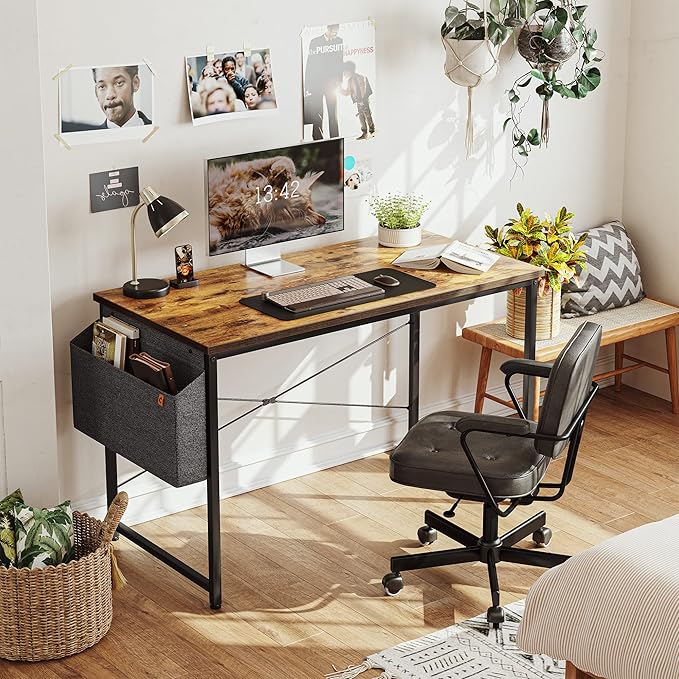 Cubiker Computer Desk 63 inch Home Office Writing Study Desk, Modern Simple Style Laptop Table with Storage Bag, Black