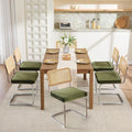 Zesthouse Natural Rattan Dining Chairs Set of 6, Olive Green Modern Kitchen Chairs with Solid Wood Back & Chrome Base, Mid Century Breuer Design Inspired, Upholstered Luxurious Velvet Fabric