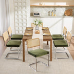 Zesthouse Natural Rattan Dining Chairs Set of 6, Olive Green Modern Kitchen Chairs with Solid Wood Back & Chrome Base, Mid Century Breuer Design Inspired, Upholstered Luxurious Velvet Fabric