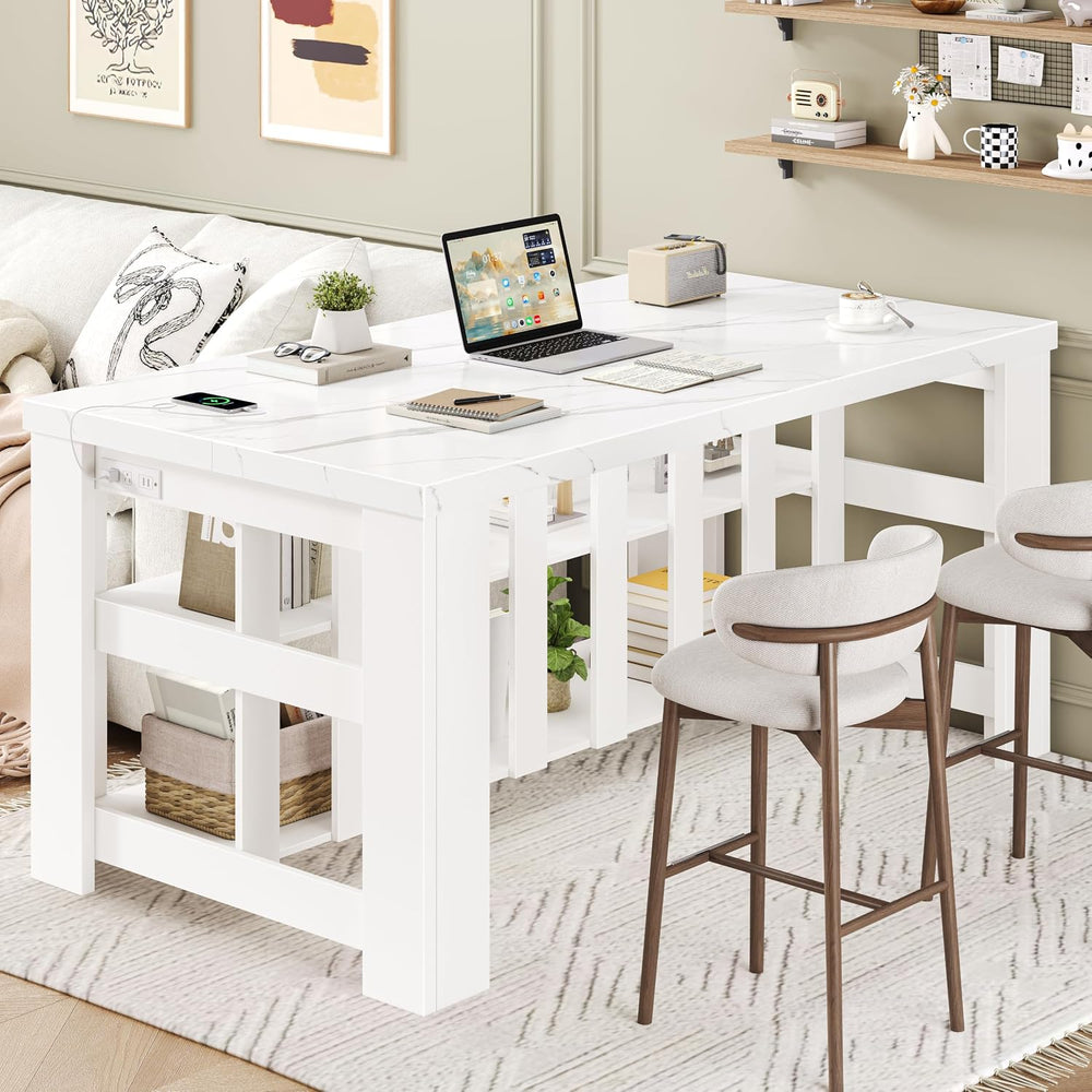 DynJest Kitchen Island with Storage, 55 Inch Large Faux Marble Prep Worktop |...