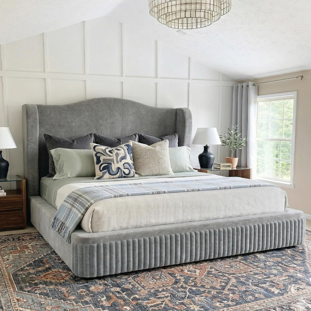 Homkdom 49" Cloud Bed Frame King Size with Tall Wingback Headboard