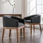 Dining Chairs Set of 8 Mid-Century Modern Dining Chairs, Linen Upholstered Kitchen Dining Room Chairs, Curved Backrest Dining Chair with Wood Legs, Charcoal