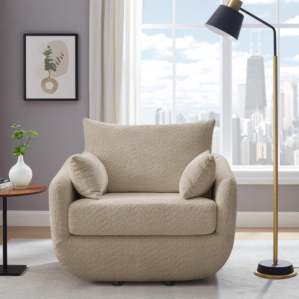 360° Swivel Accent Armchair, 39.3" Oversized, Sherpa Boucle Fabric Sofa ...