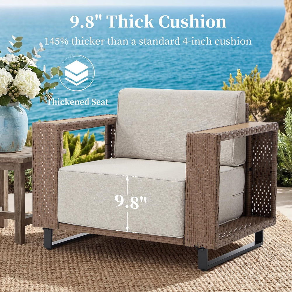 Bonzy Home Wicker Patio Chair, 360° Swivel Rattan Outdoor Patio Chairs with E...