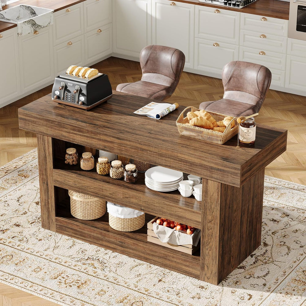 Tribesigns 55-Inch Kitchen Island with Storage, Farmhouse 3-Tier Stationary I...