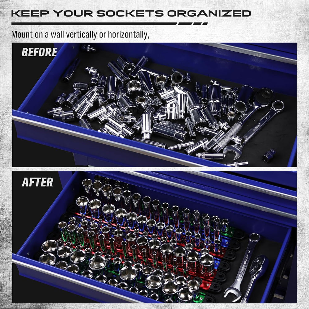 Magnetic Socket Holder Organizer Set: 9-Piece Detachable 1/4, 3/8, 1/2 Socket...