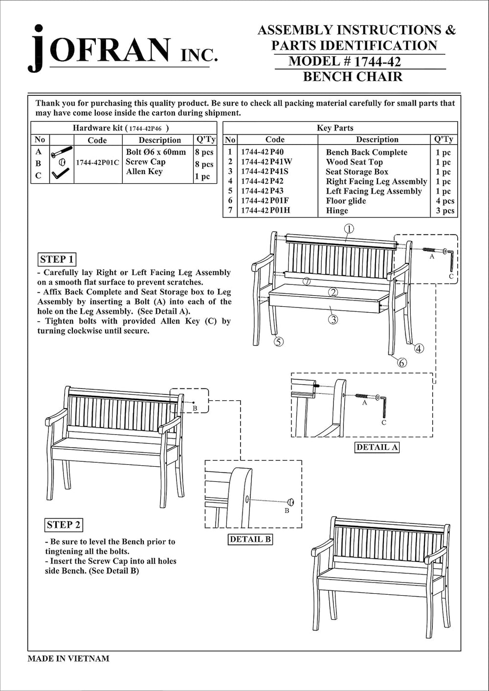Jofran Inc. Artisan's Craft Farmhouse Distressed Acacia Storage Bench