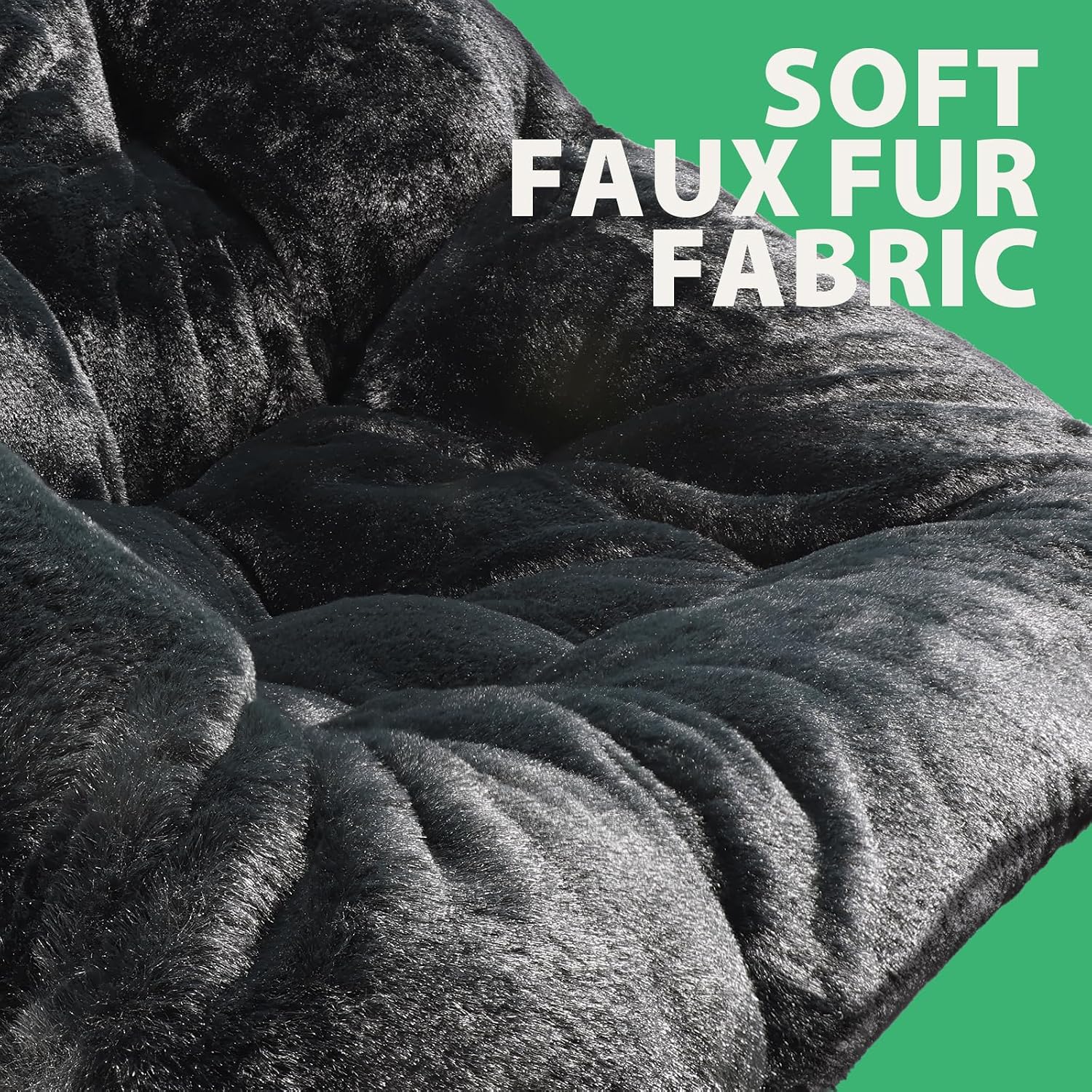 OAKHAM Comfy Chair for Adults, Soft Faux Fur Folding Lounge for Bedroom Living Room Dorm Rooms Flexible Reading Chair for Teens Kids, X-Large Foldable (Faux Fur-Charcoal Black)