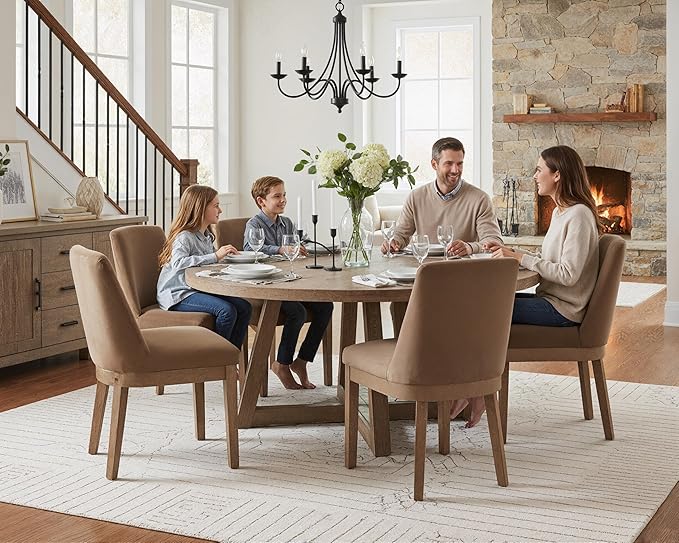 HNY Modern Dining Chairs Set of 4 with Comfortable Back Support, Farmhouse Soft Velvet Upholstered Kitchen Dining Room Chairs with Solid Wood Legs, Armless Accent Side Chairs for Living Room, Khaki