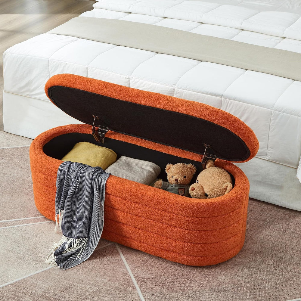 extrasleep Modern 43" Oval Storage Ottoman Bench with Safety Hinge, Upho...