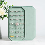 Velvet Ring Organizer Display Tray Jewelry Box Earring Holder Case for Wedding Birthday Christmas Day (Emerald Green)