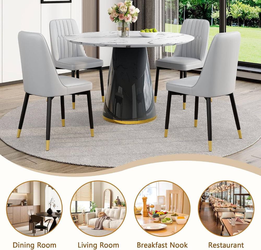 Round Dining Table Set for 4, 45''Marble Grain Dining Room Table Set ...