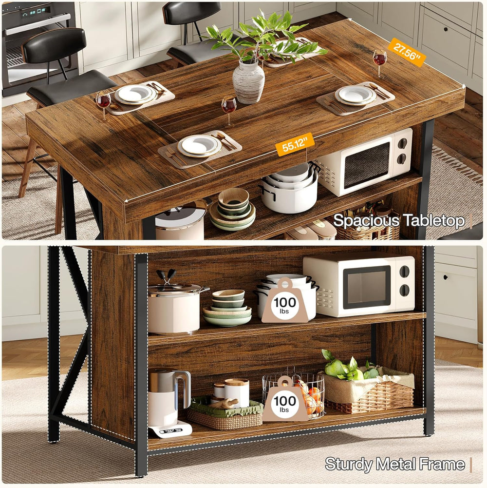 Tribesigns Large Kitchen Island with Storage, 55-Inch Wooden Stationary Islan...
