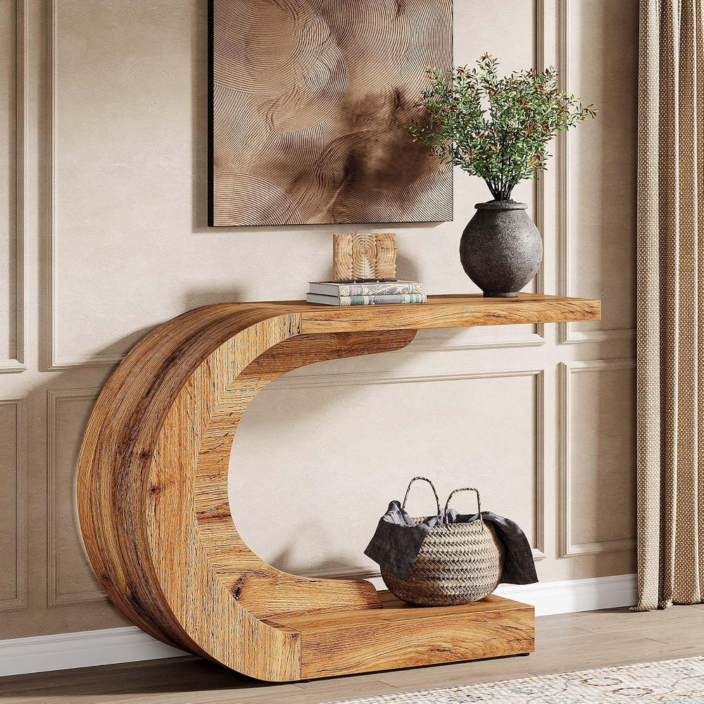 Tribesigns 43.3" Farmhouse Console Table for Entryway, Unique C-Shaped R...