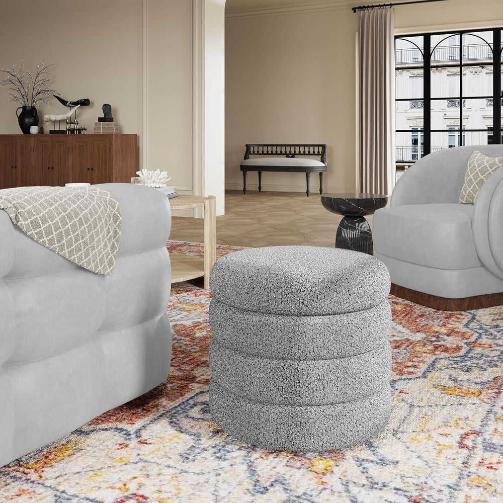 allamazing Storage Ottoman, Round Ottoman with Storage, Vanity Stool Foot Res...