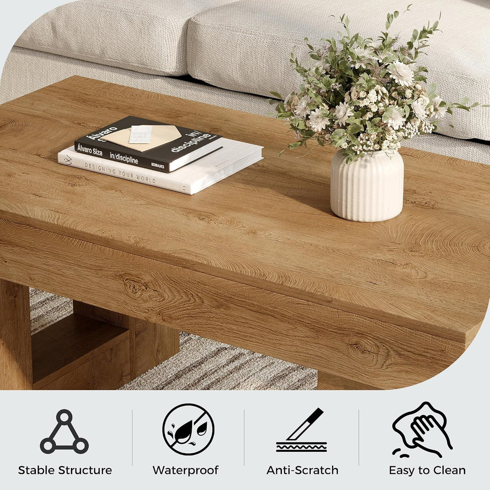 Rectangular Coffee Table, Heavy Duty Center Tables with Annual Ring Pattern, ...