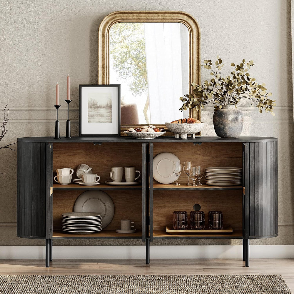 WAMPAT Fluted Sideboard Buffet Cabinet, 65" Mid Century Modern Credenza ...